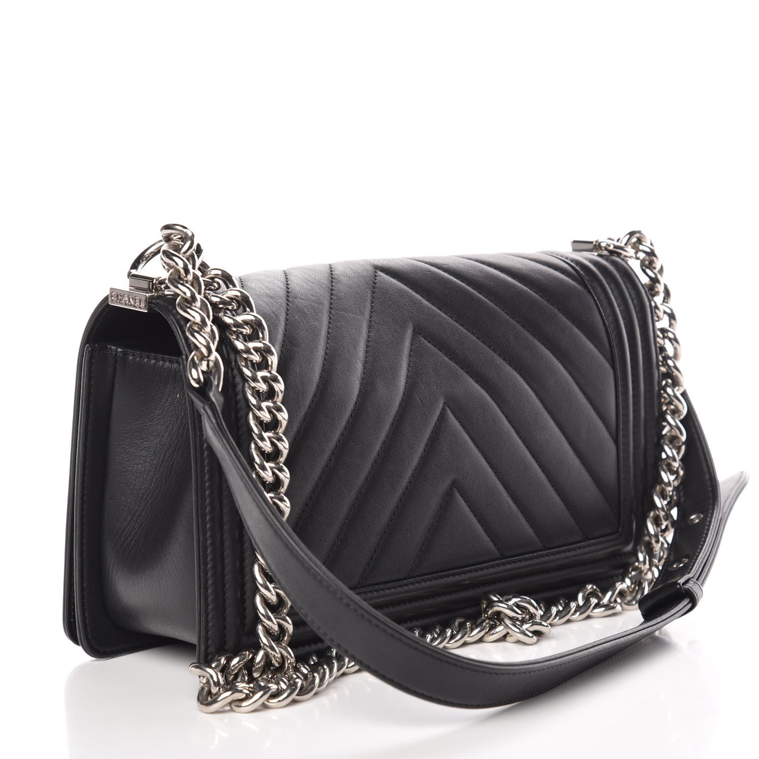 Chanel Calfskin Chevron Quilted Medium Boy Flap Black 3 of 12