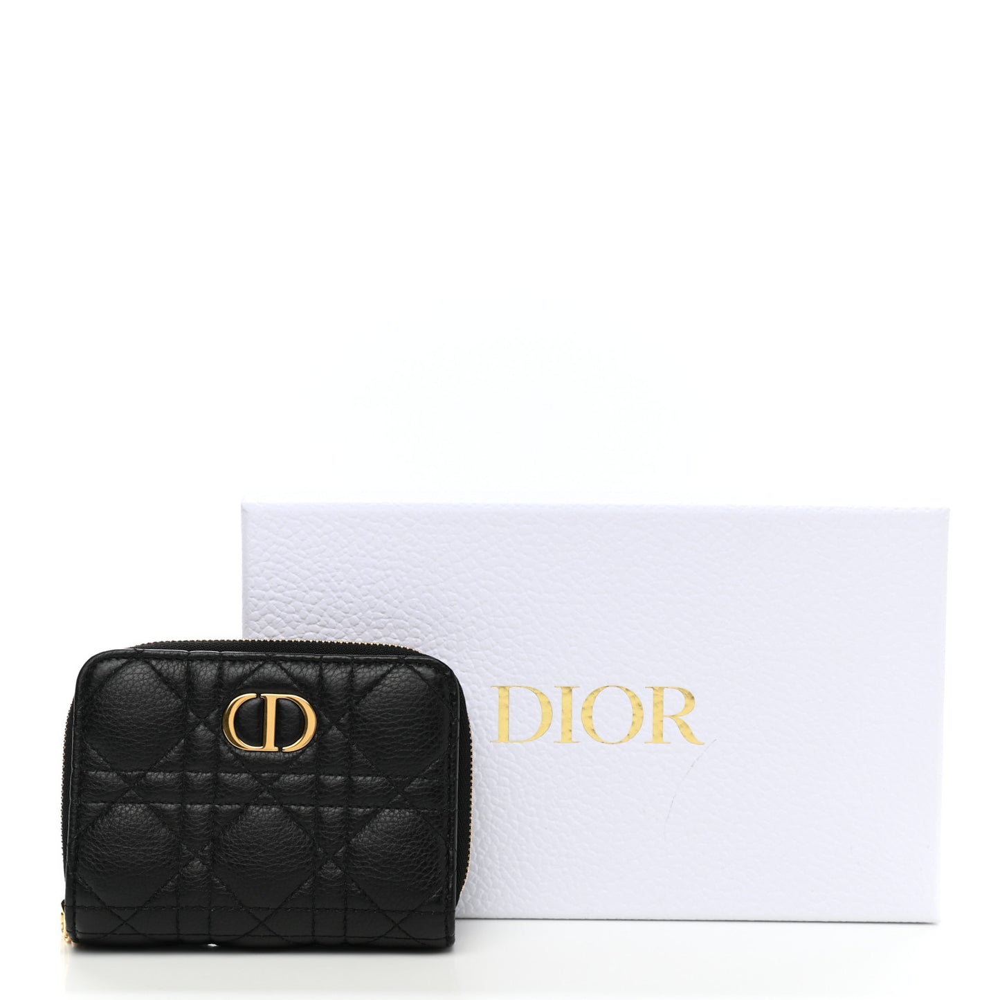 Grained Calfskin Supple Cannage Caro Scarlet Zipped Wallet Black