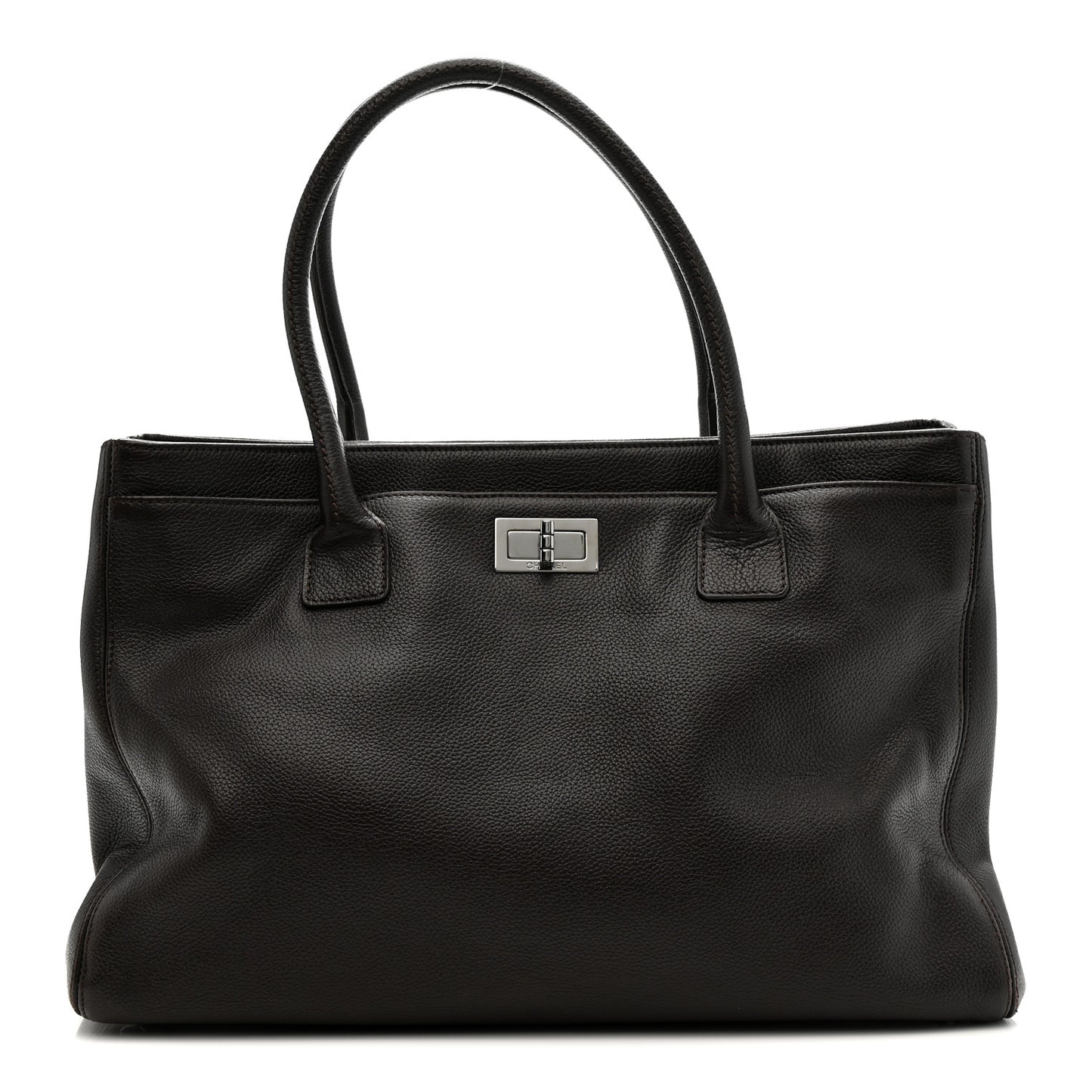 Calfskin Mademoiselle Lock Cerf Shopper Tote Brown