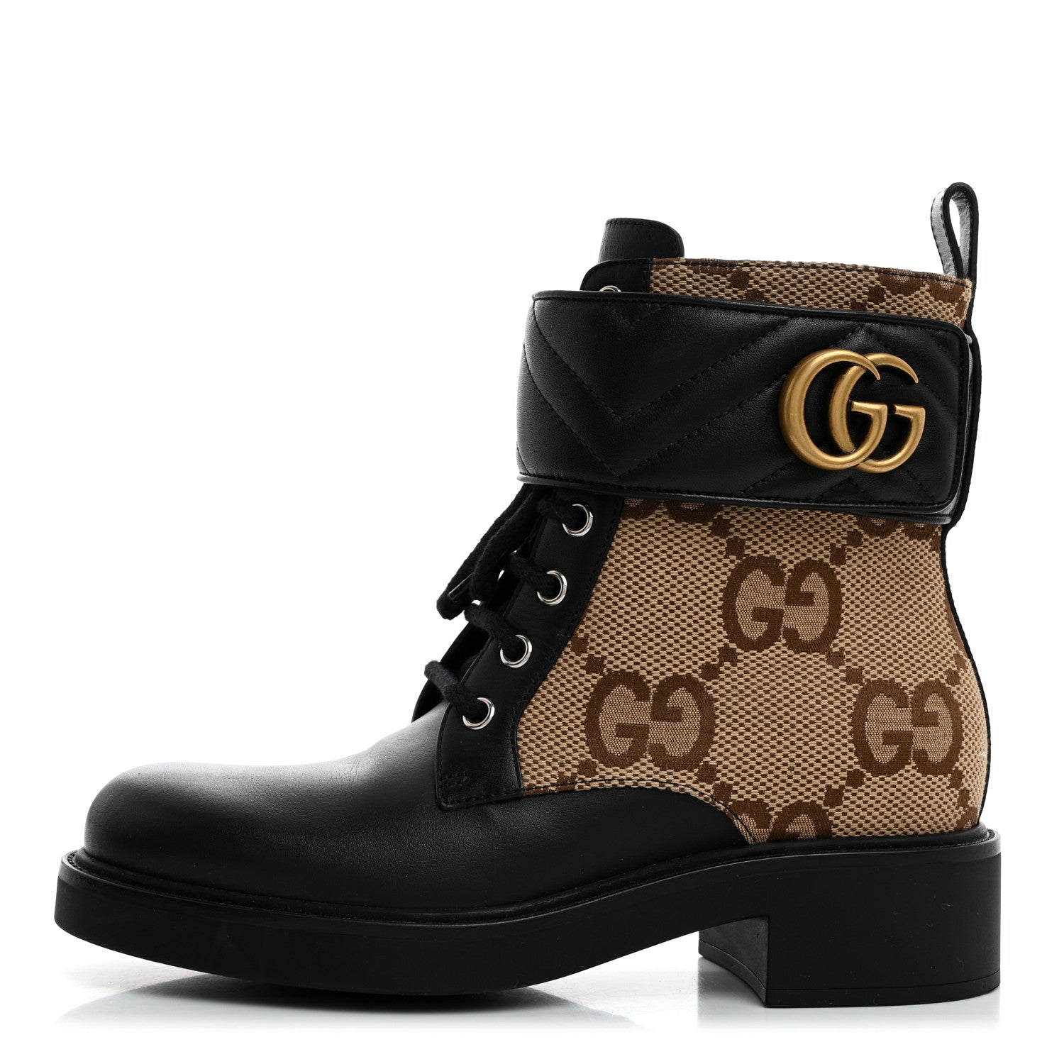 Gucci Flores Calfskin Monogram Maxi GG Nappa Matelasse Double G 40mm Ankle Boots 36.5 Black Camel Ebony 1 of 9