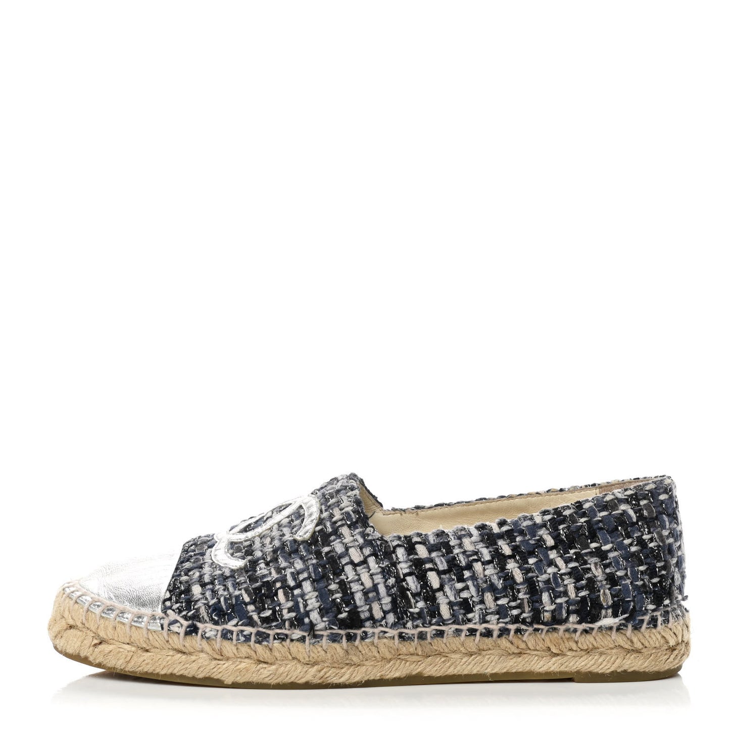 Metallic Tweed Lambskin CC Espadrilles 38 Blue Black Silver