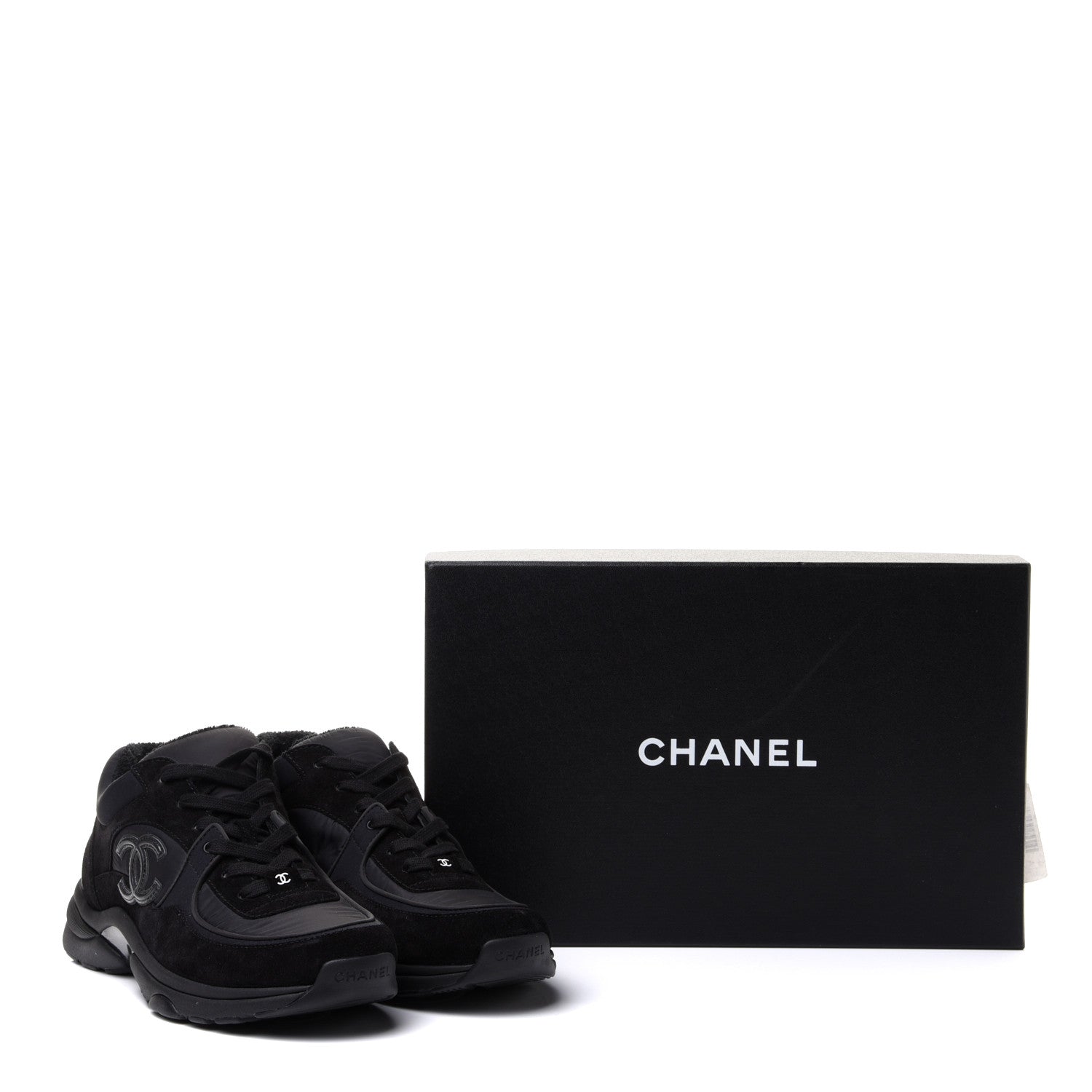 Chanel Nylon Calfskin Suede CC Sneakers 41 Black 9 of 9