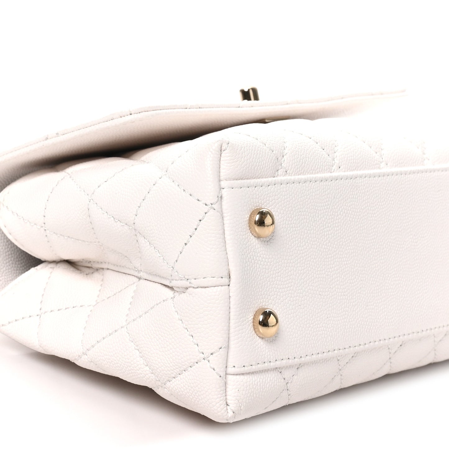 Caviar Quilted Mini Coco Handle Flap White