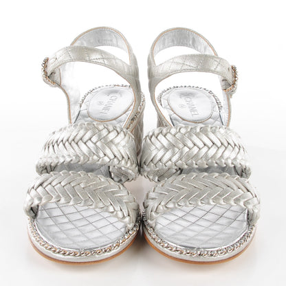 Chanel Metallic Goatskin Quilted Chain Sandals 39 Silver 2 of 7