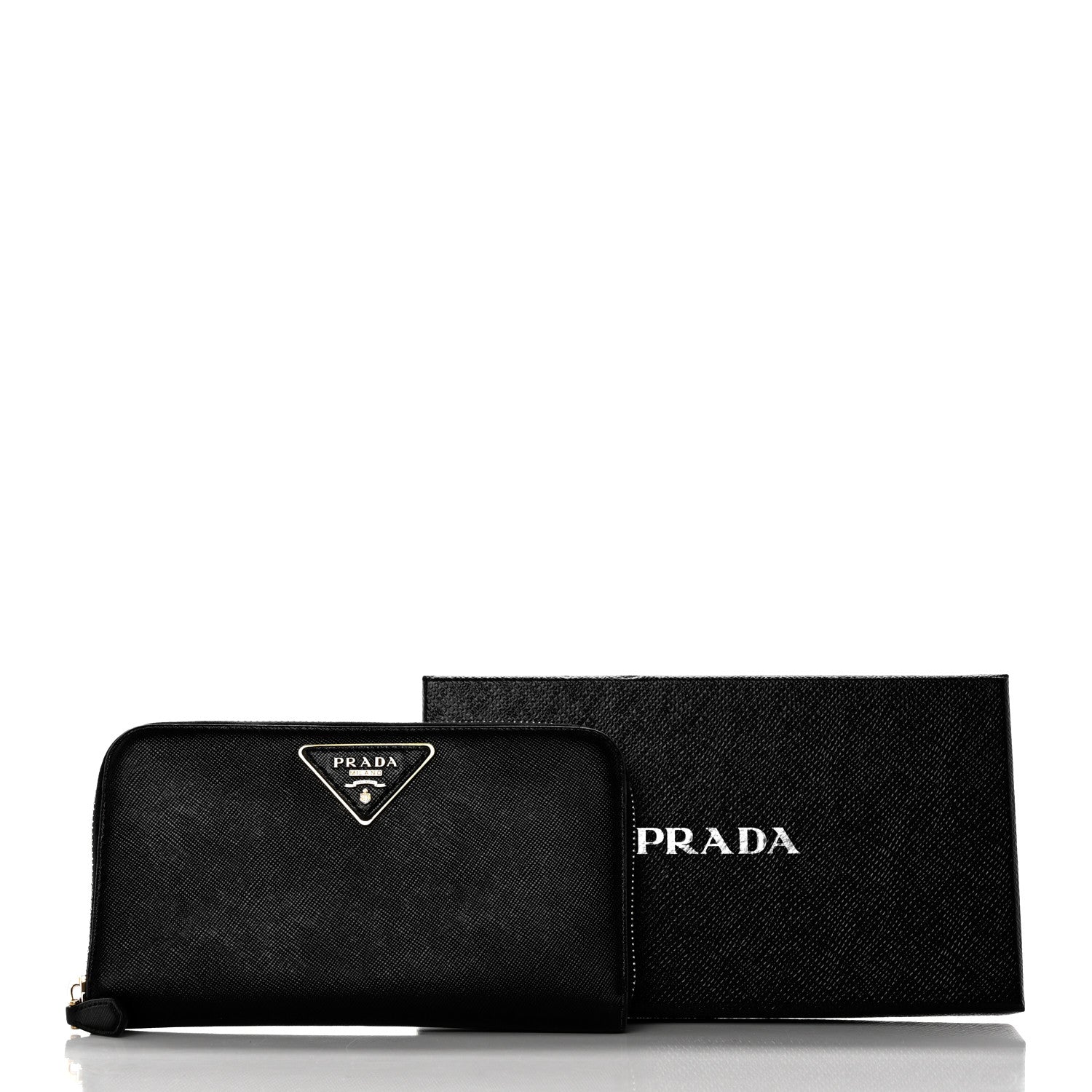 Prada Saffiano Triangle Zip Around Wallet Black 8 of 8