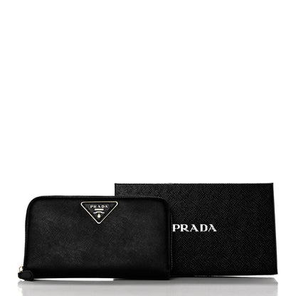 Prada Saffiano Triangle Zip Around Wallet Black 8 of 8