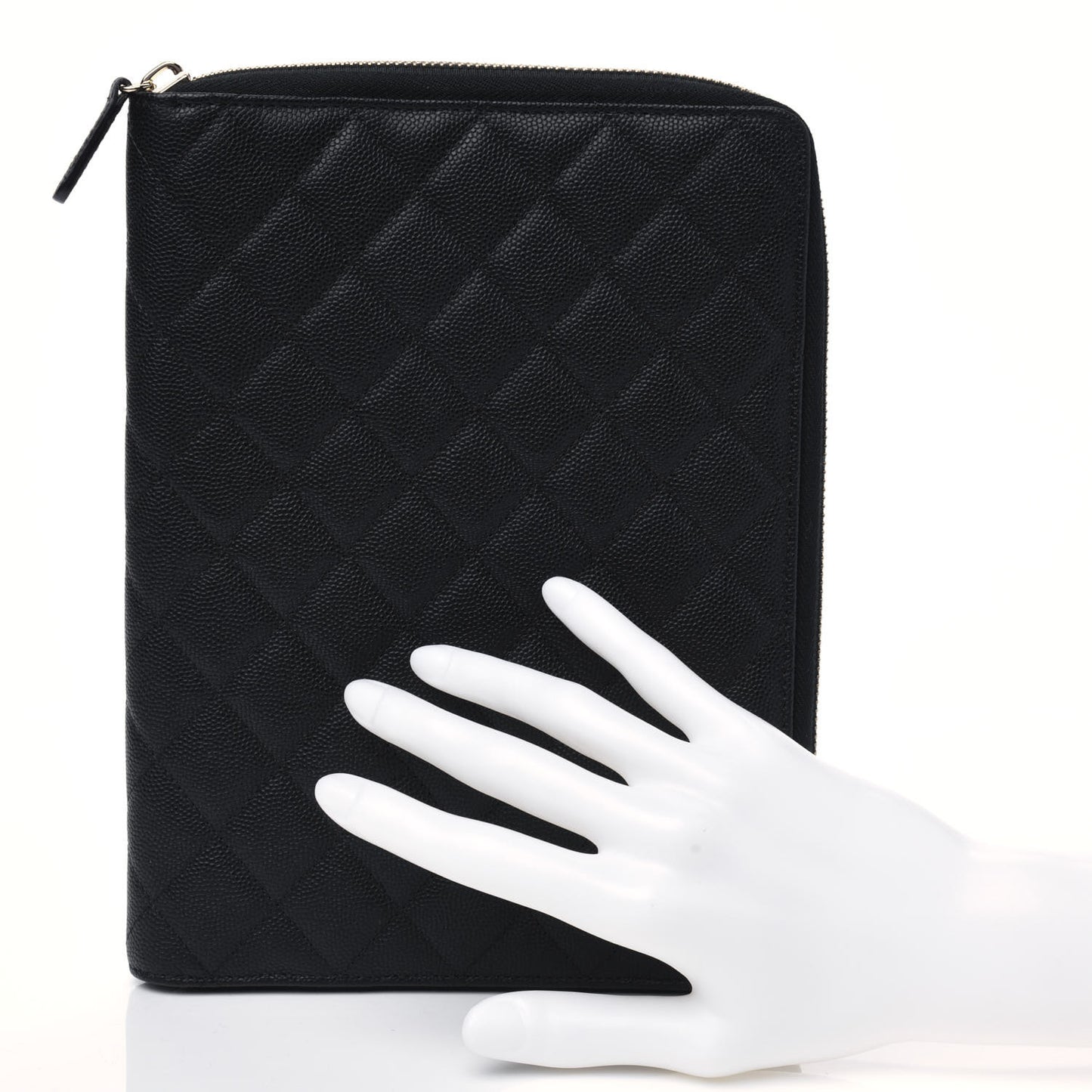 Caviar Quilted Zip Around Notebook Agenda Cover Black
