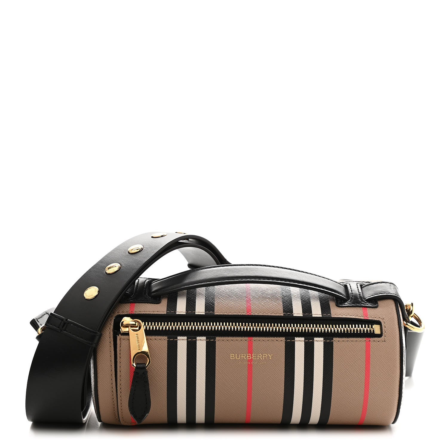 Burberry E-Canvas Calfskin Stripe Icon Barrel Bag Archive Beige 1 of 9