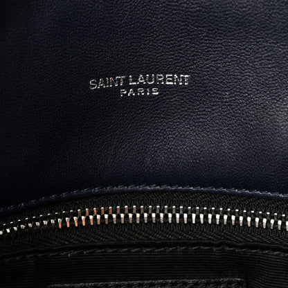 Saint Laurent Lambskin Quilted Medium Loulou Puffer Monogram Chain Satchel Navy 6 of 9