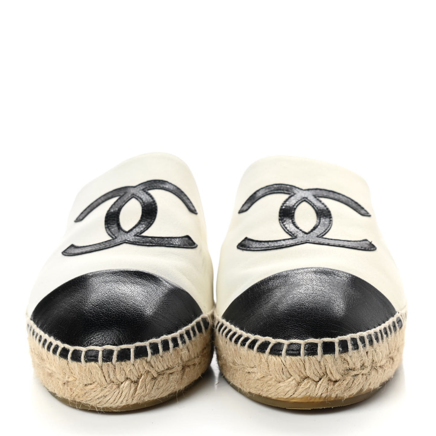 Iridescent Goatskin CC Espadrille Mules 40 Ivory Black