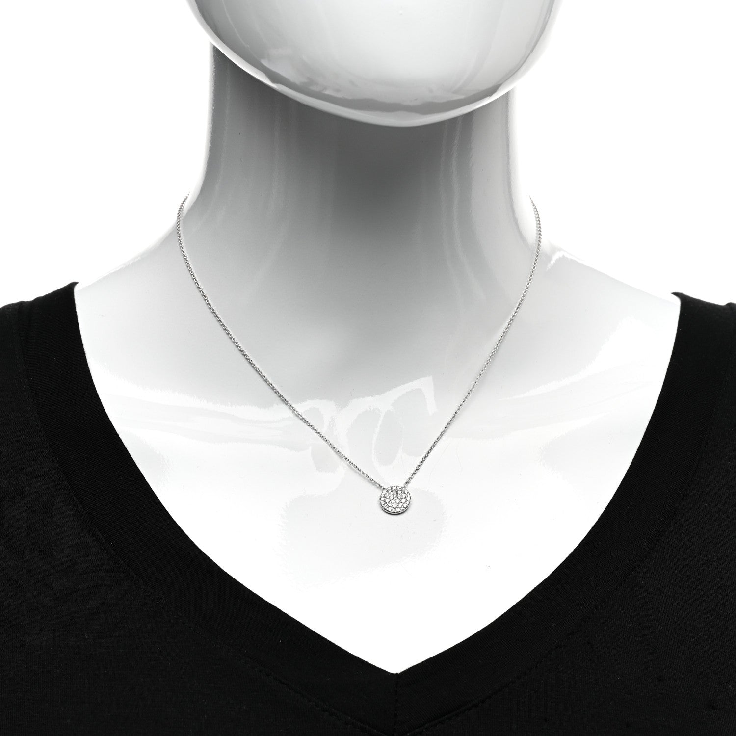 Tiffany 18k White Gold Diamond Metro Round Pendant Necklace 2 of 5