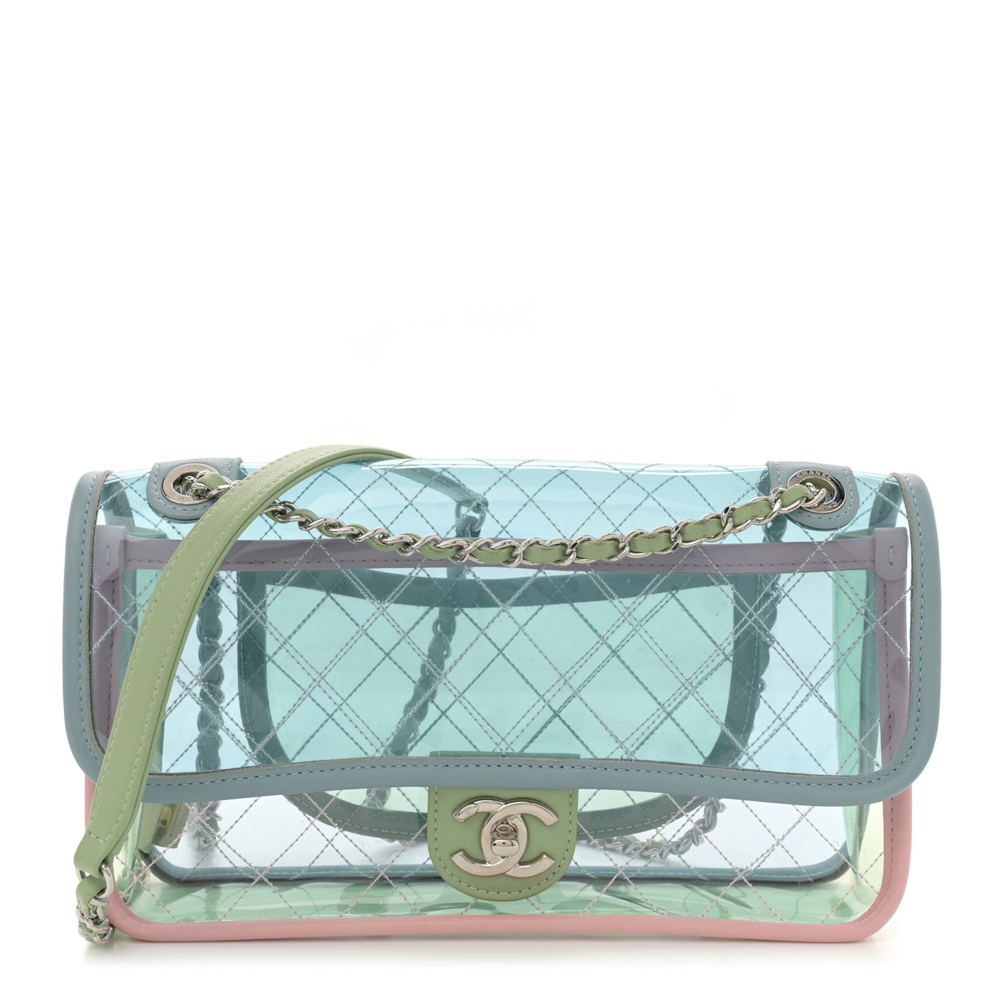 Lambskin PVC Quilted Medium Coco Splash Flap Blue Green