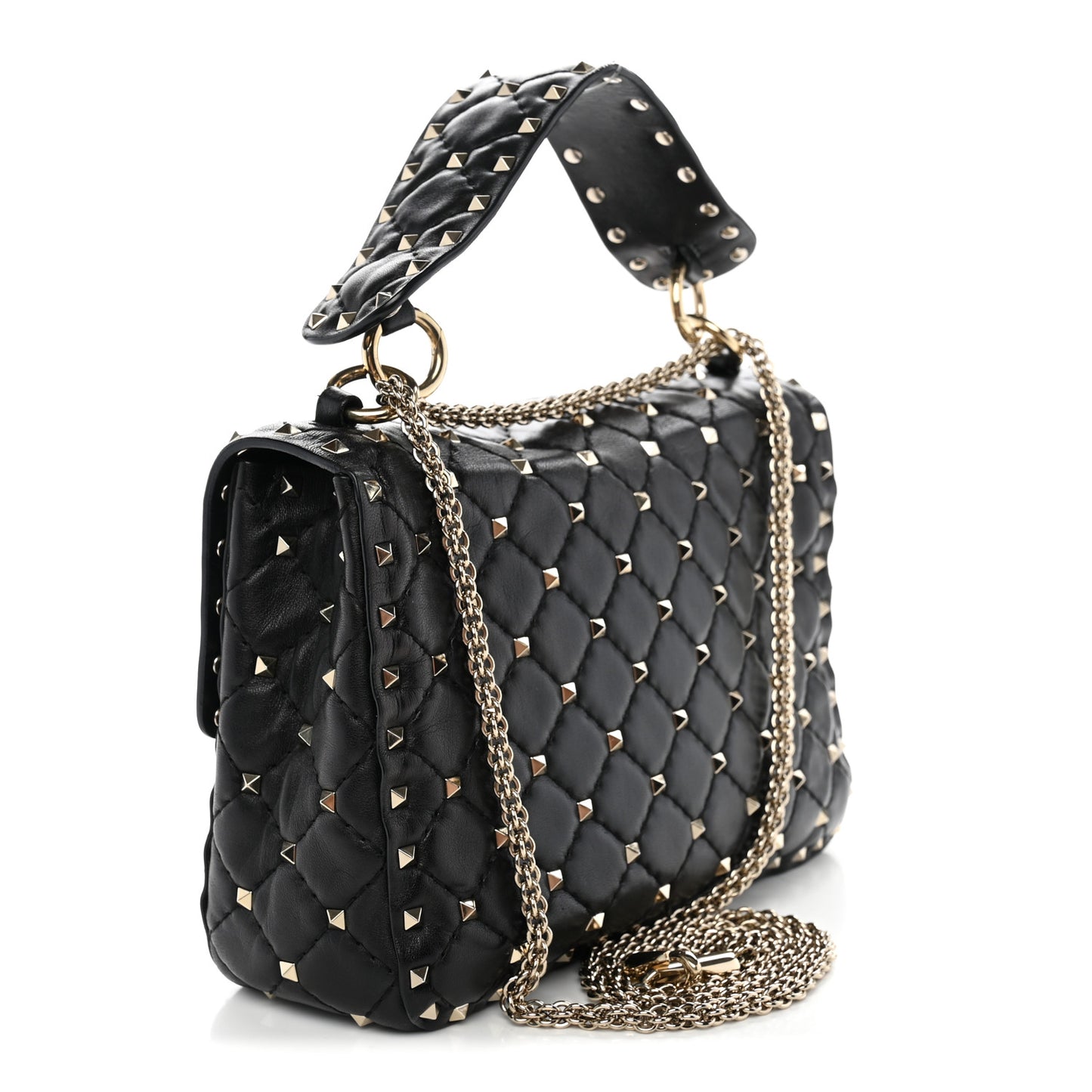 Nappa Medium Rockstud Spike Shoulder Bag Black