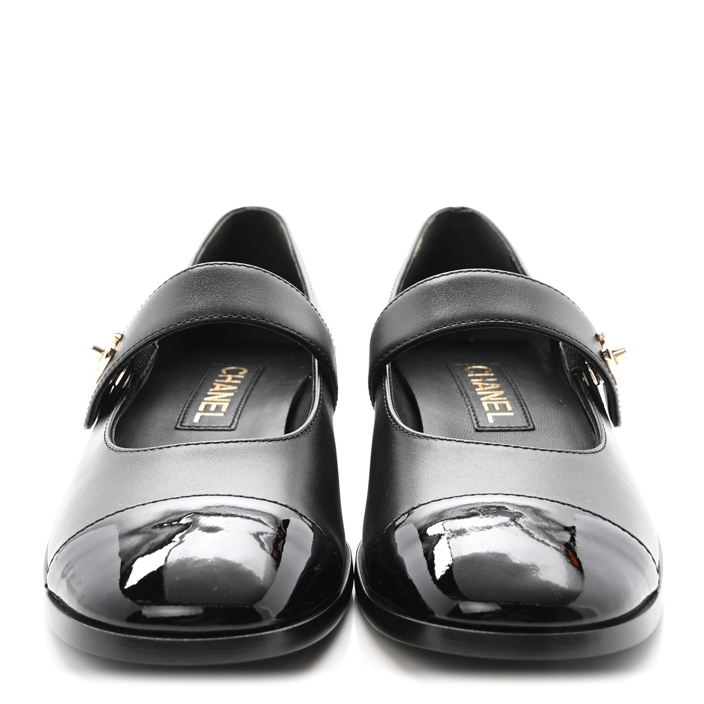 Calfskin Patent Mary Janes Flats 38.5 Black