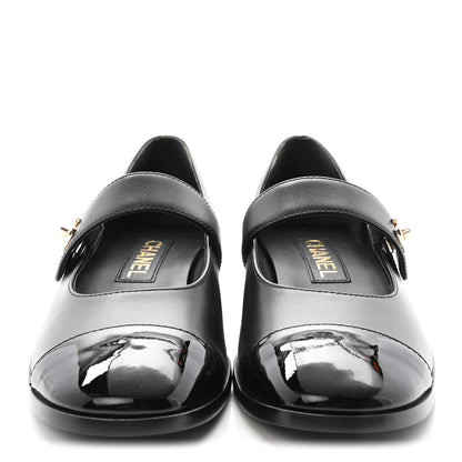 Chanel Calfskin Patent Mary Janes Flats 38.5 Black 3 of 10