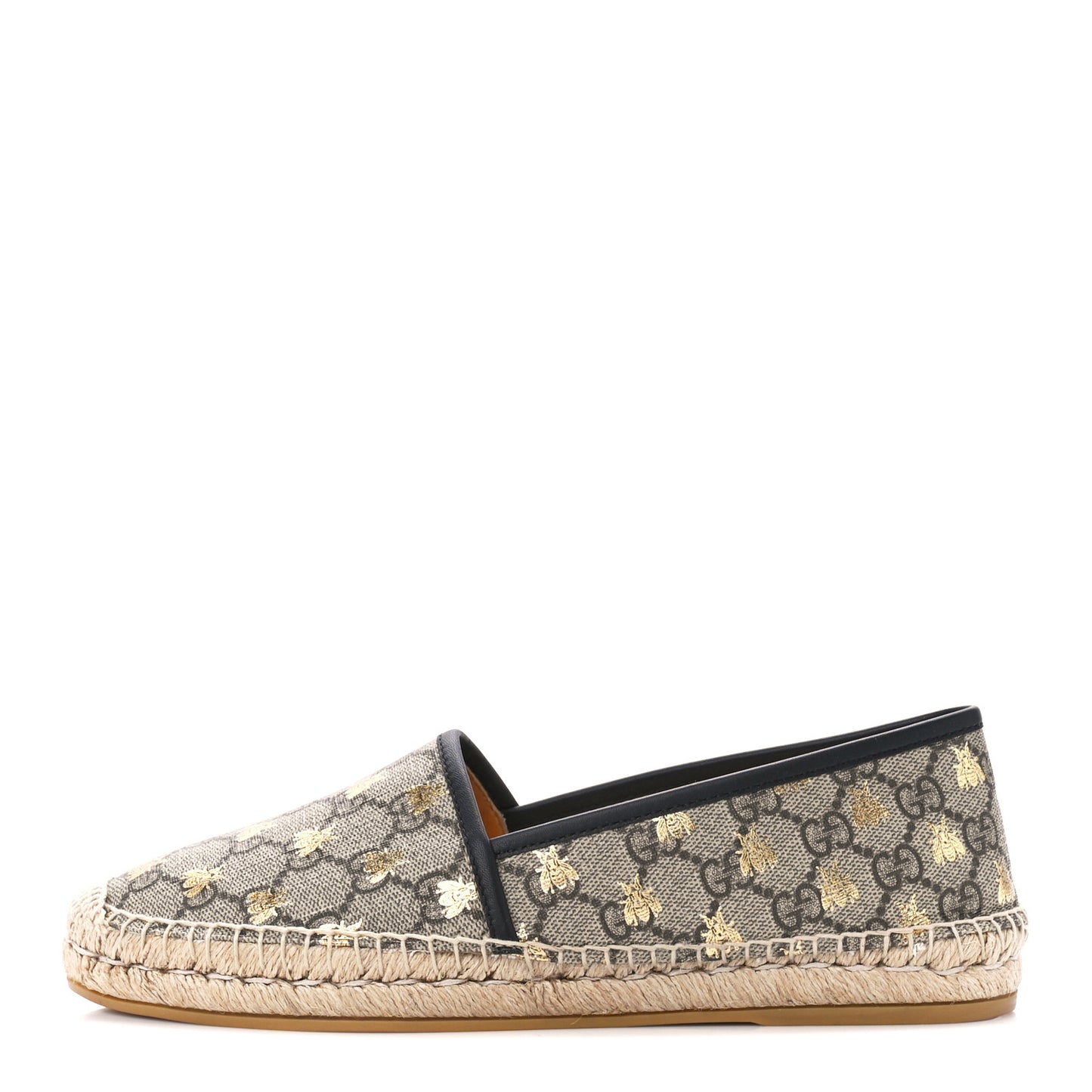 GG Supreme Monogram Bees Espadrille Flats 40.5 Beige Ebony Oro Black