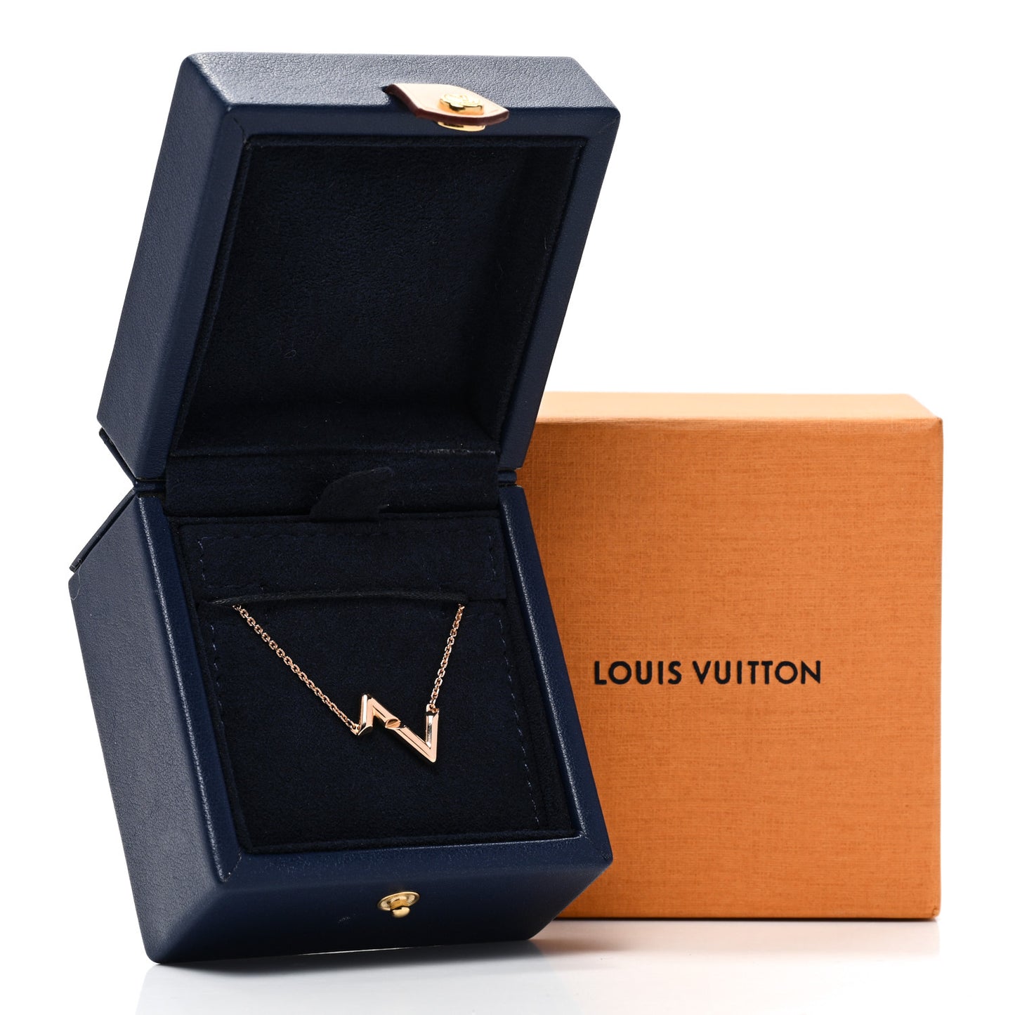 18K Pink Gold LV Volt Upside Down Pendant Necklace