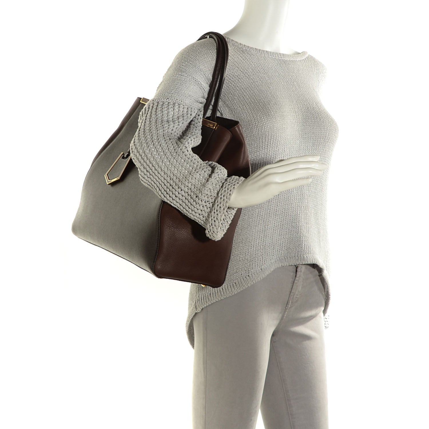 Fendi Vitello Elite Flamingo Large 2Jours Tote Moro Marrone Nocciola 2 of 10