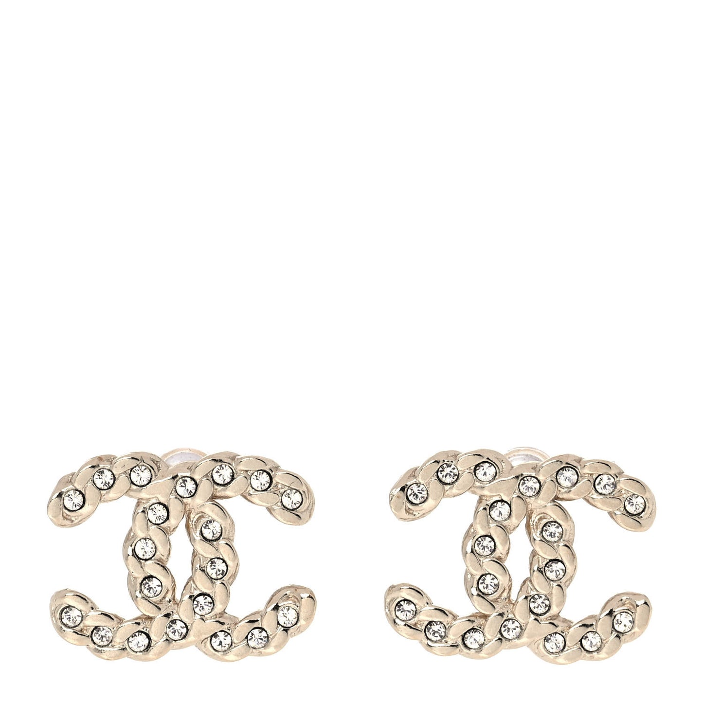 Crystal Chain Link CC Earrings Gold