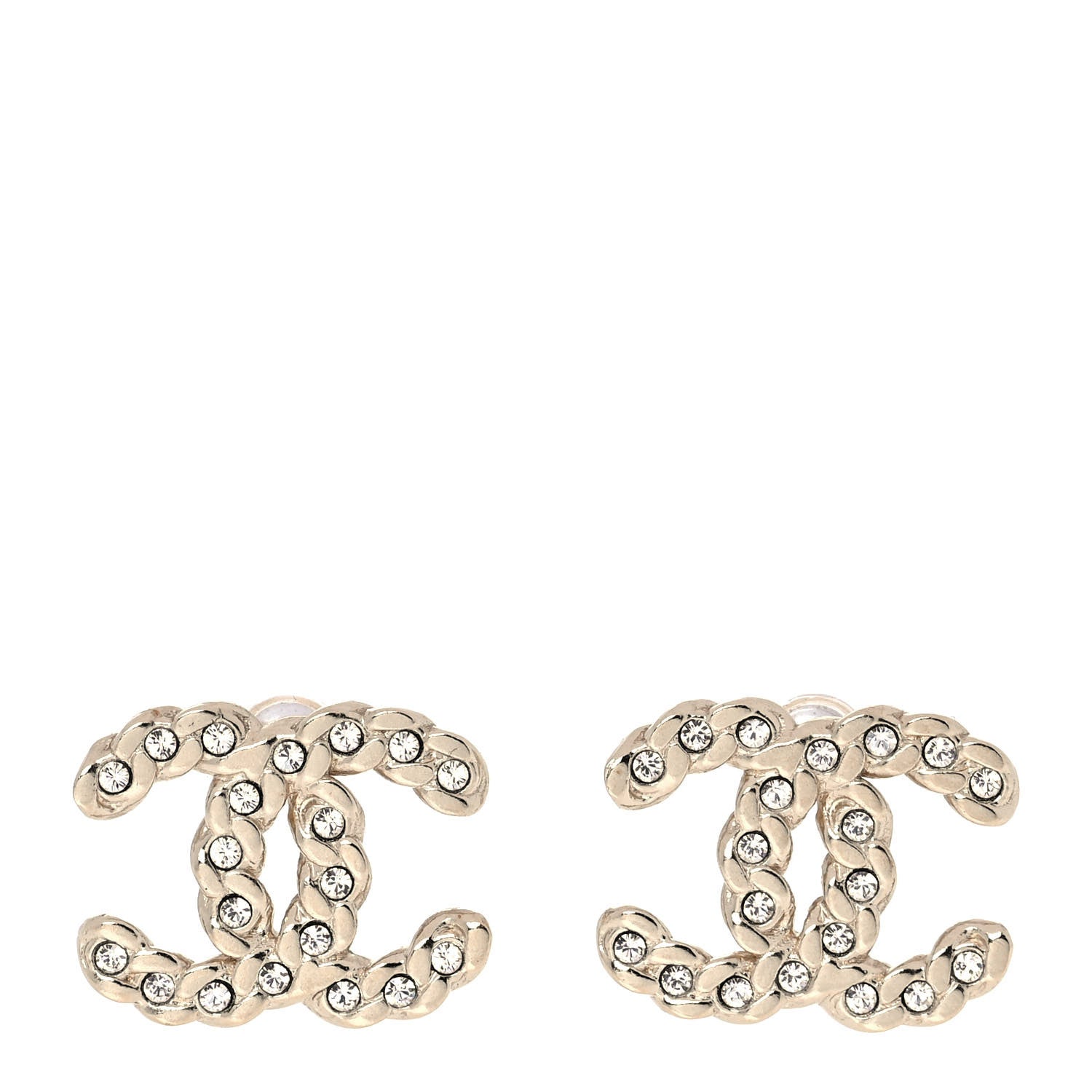 Chanel Crystal Chain Link CC Earrings Gold 1 of 5