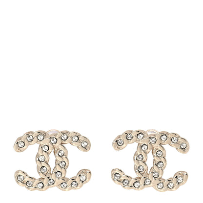 Chanel Crystal Chain Link CC Earrings Gold 1 of 5