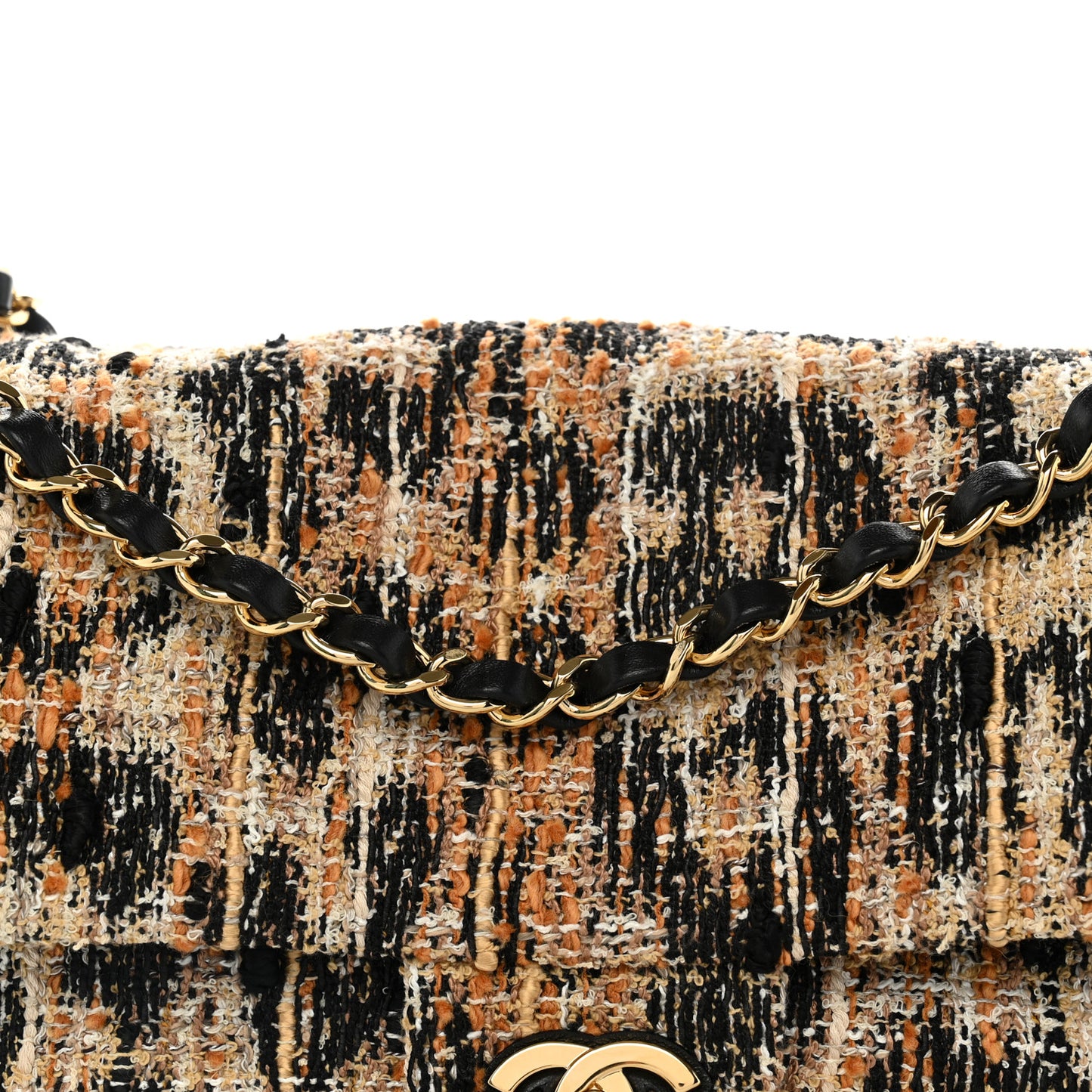 Tweed Mixed Fibers Leopard Print Small Souplissimo Maxi Flap Brown Black White