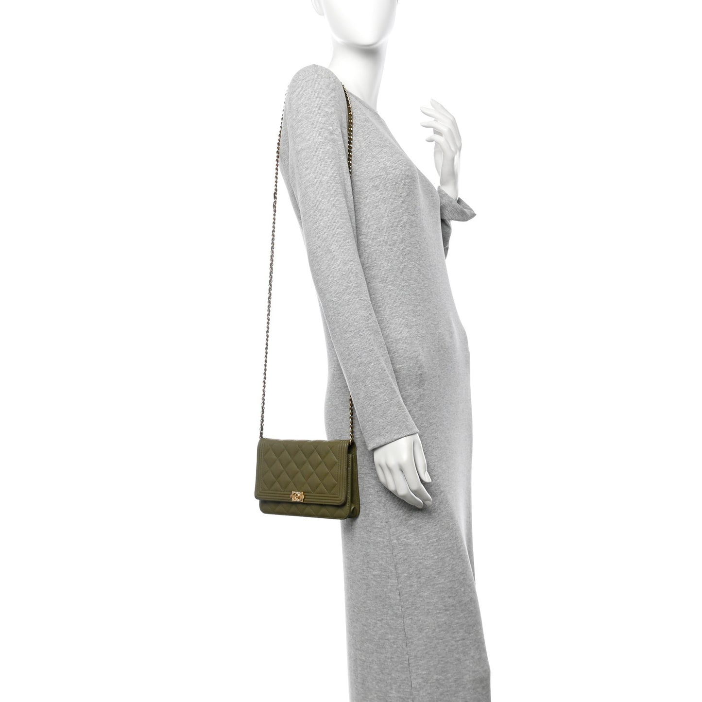 Caviar Quilted Boy Wallet On Chain WOC Khaki