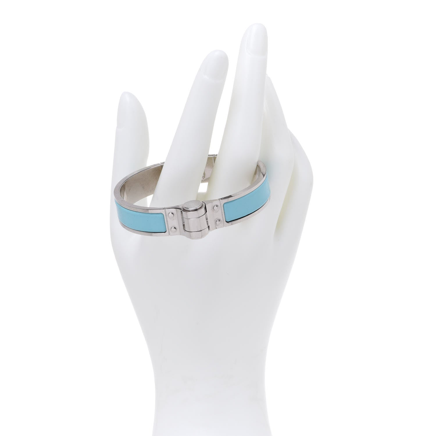 Hermes Enamel Charniere Uni Narrow Hinged Bracelet S Bleu Turquoise 2 of 15