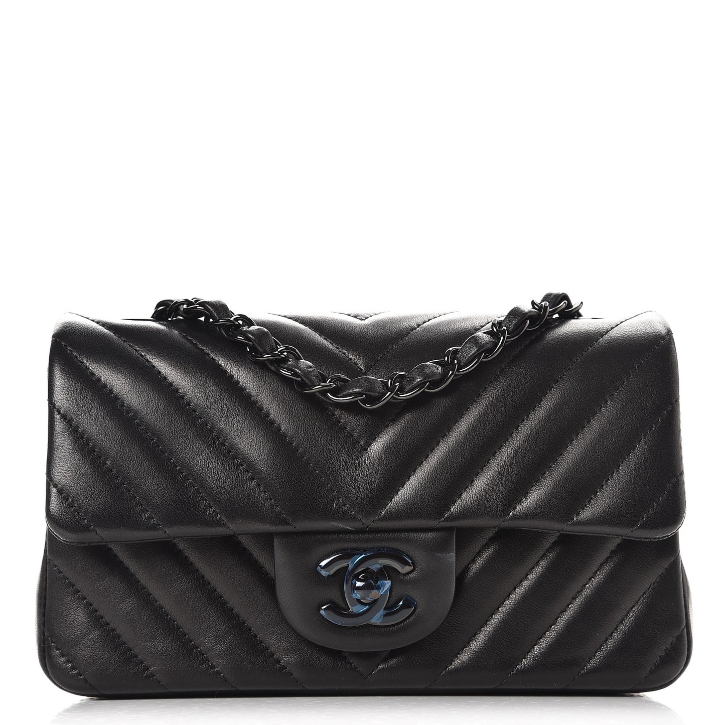 Lambskin Chevron Quilted Mini Rectangular Flap So Black