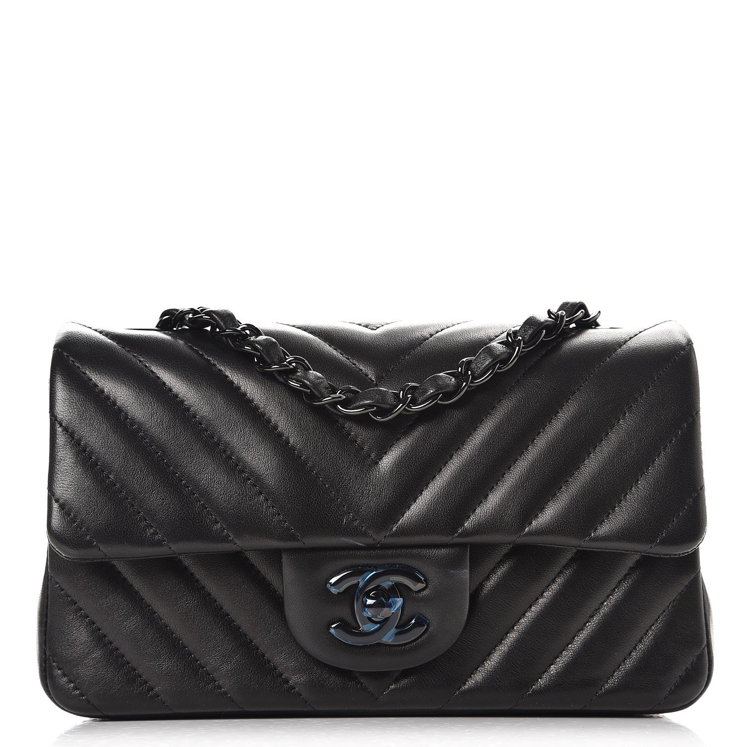Chanel Lambskin Chevron Quilted Mini Rectangular Flap So Black 1 of 8