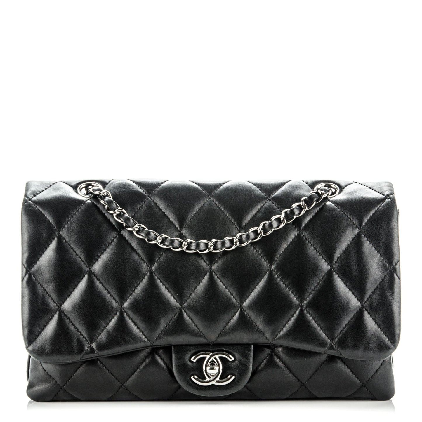 Lambskin Quilted Large 3 Flap Black