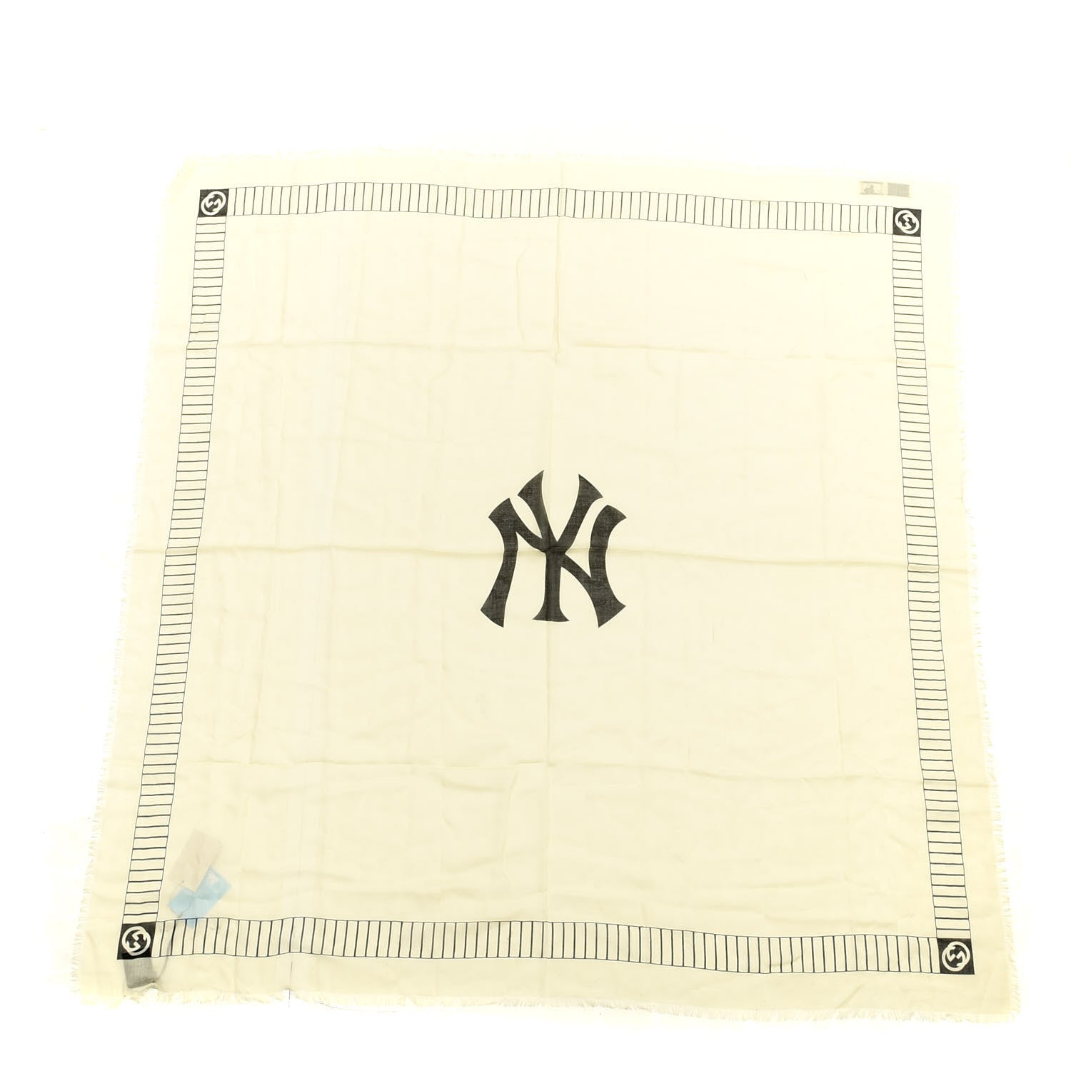 Gucci X MLB Modal Silk NY Yankees Shawl Ivory Black 1 of 4