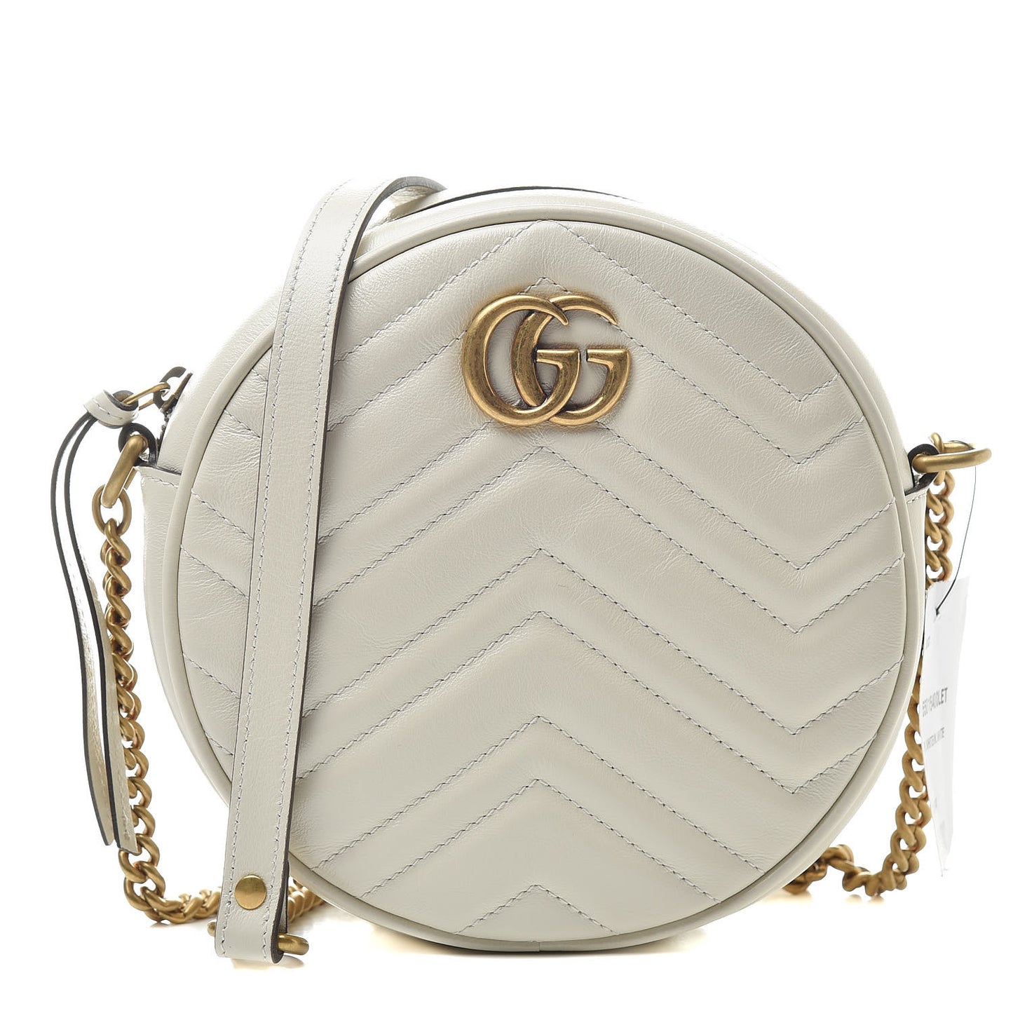 Calfskin Matelasse Mini GG Marmont Round Shoulder Bag White