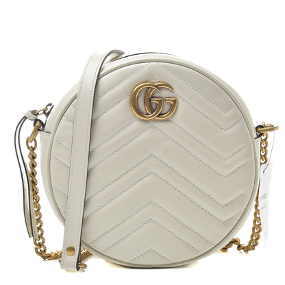 Gucci Calfskin Matelasse Mini GG Marmont Round Shoulder Bag White 1 of 10