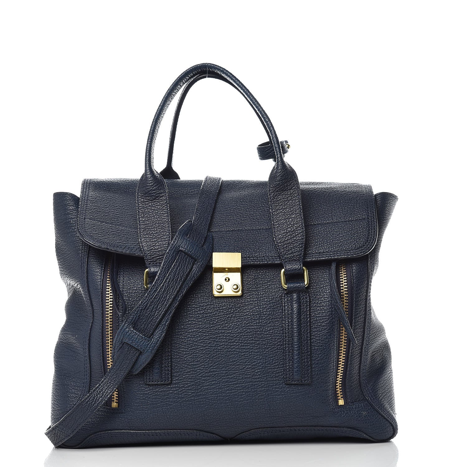 3.1 Phillip Lim 3.1 Textured Calfskin Large Pashli Satchel Ink 1 of 18