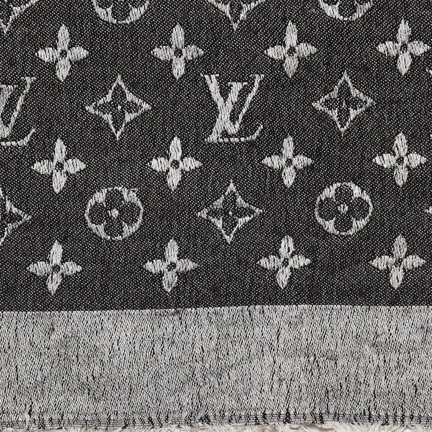 Wool Silk Monogram Denim Shawl Black