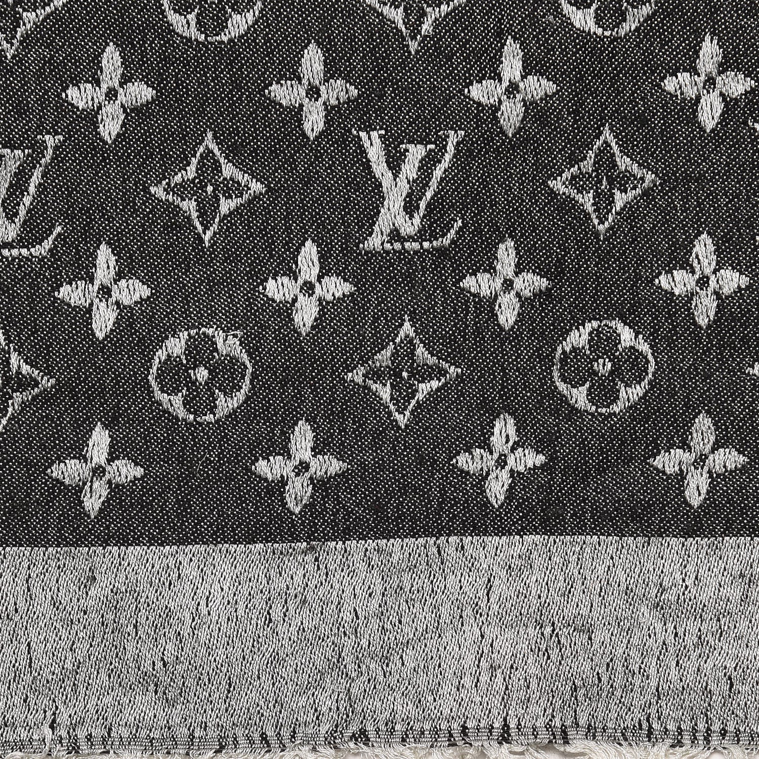Louis Vuitton Wool Silk Monogram Denim Shawl Black 7 of 8