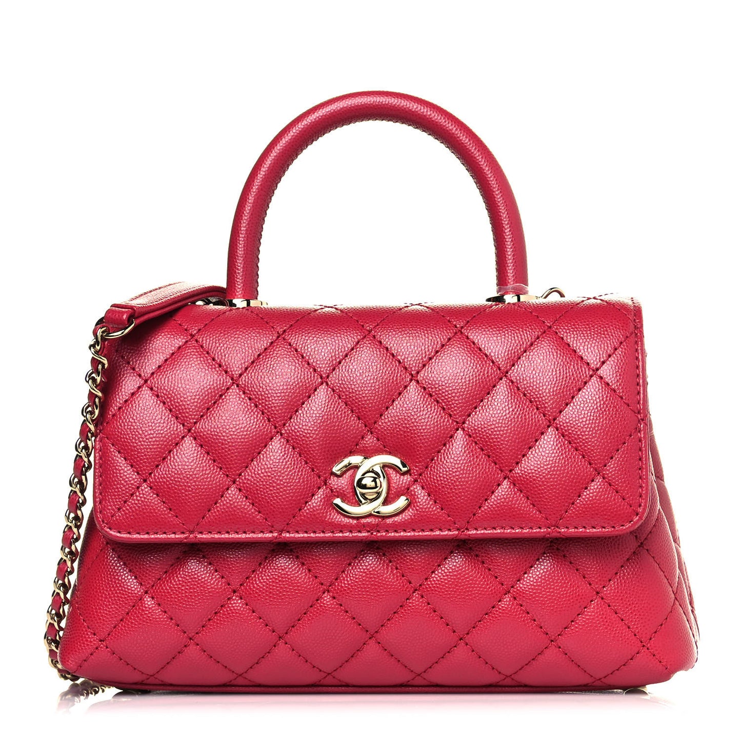 Caviar Quilted Mini Coco Handle Flap Dark Pink