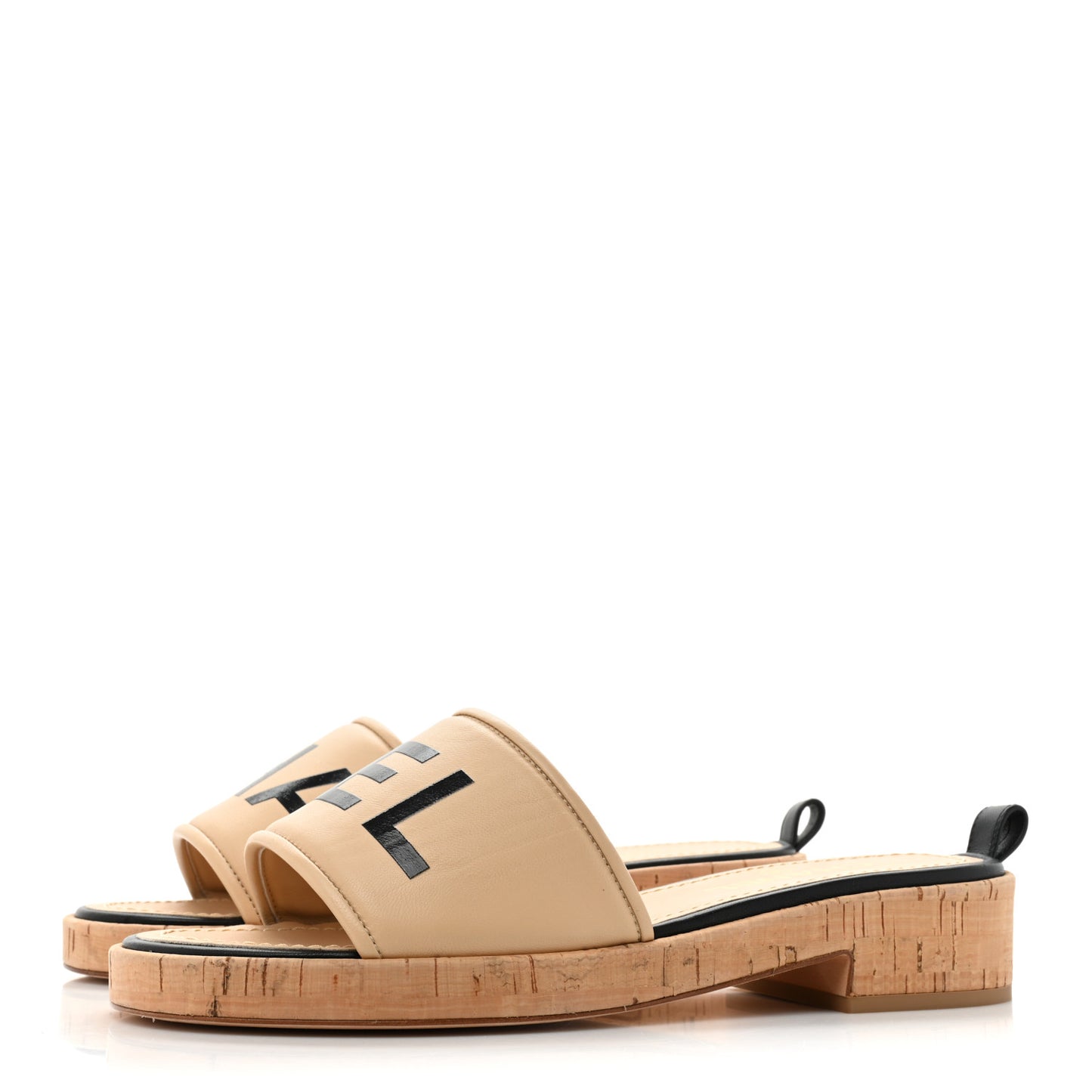 Calfskin Cork Logo Mule Sandal 39.5 Beige Black