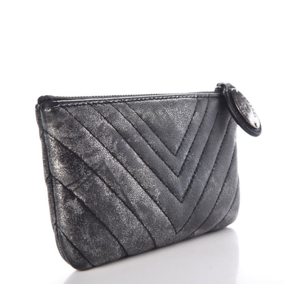 Chanel Iridescent Calfskin Chevron Quilted Small Cosmetic Case Grey 3 of 9