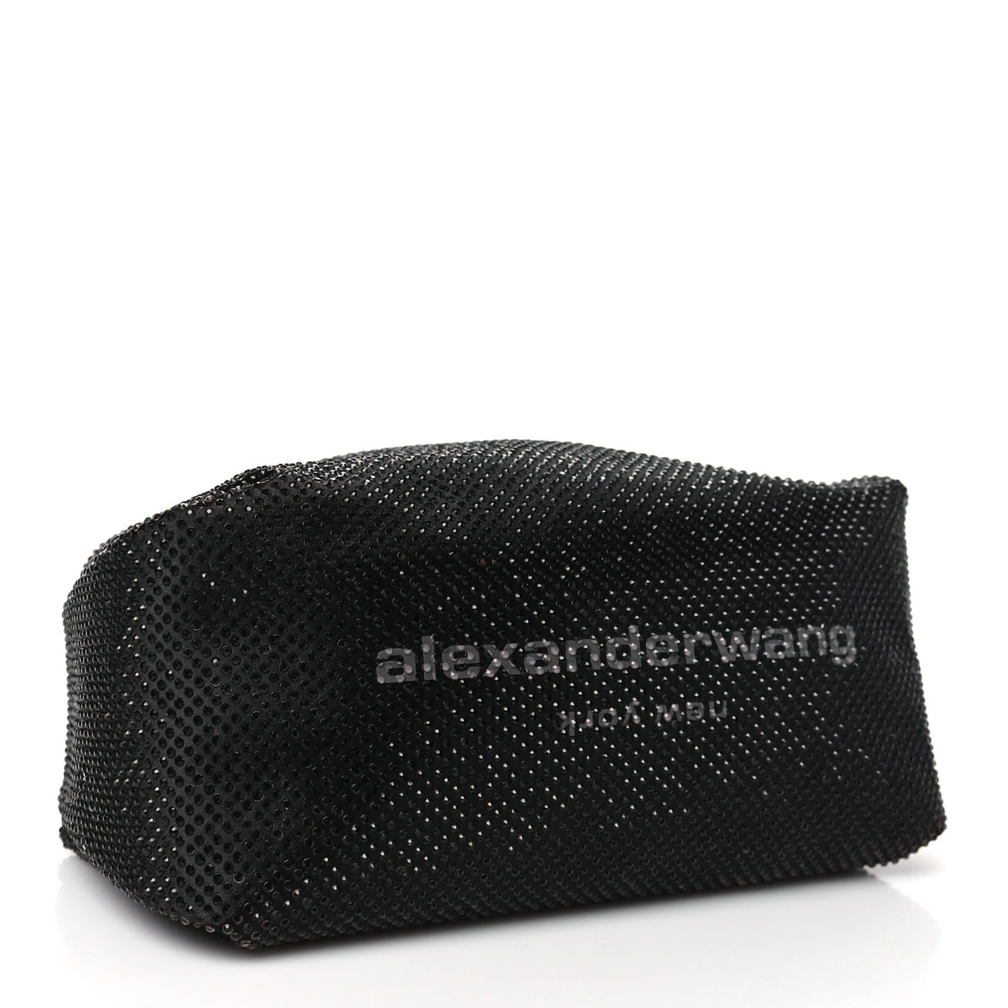 Satin Crystal Rhinestone Mini Scrunchie Clutch  Black
