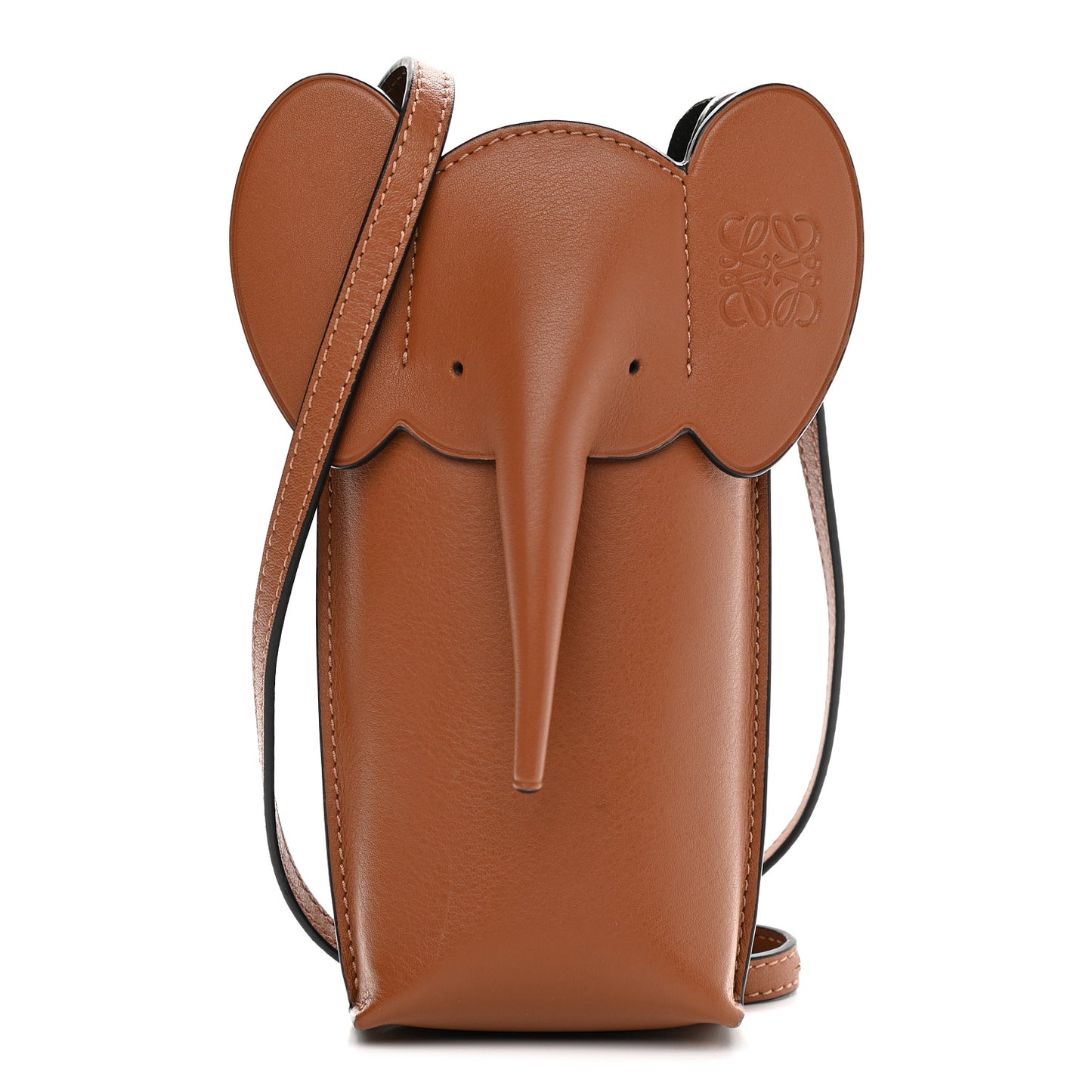 Calfskin Elephant Pouch Crossbody Bag Tan