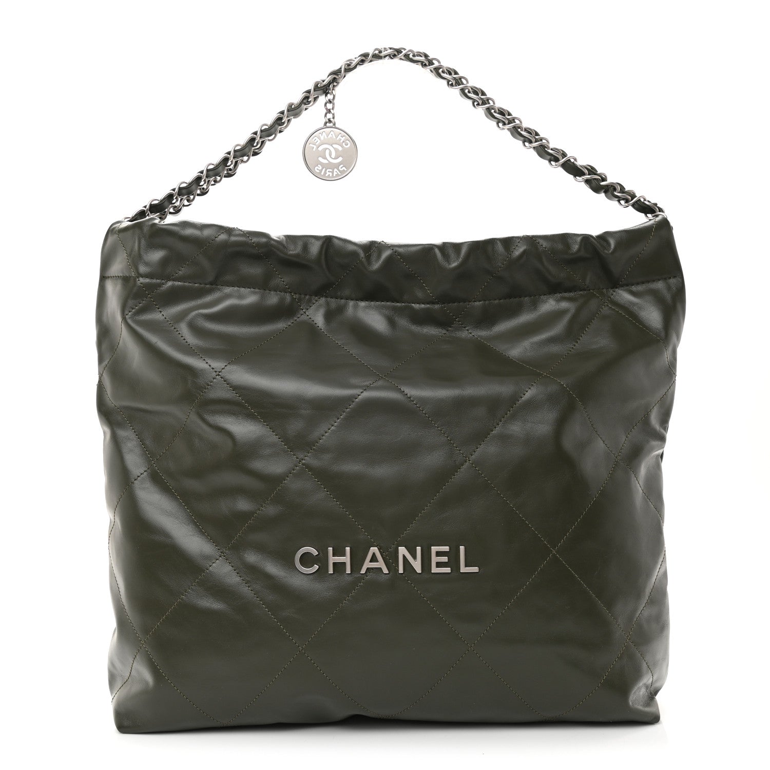 Chanel Shiny Calfskin Quilted Chanel 22 Khaki 3 of 13