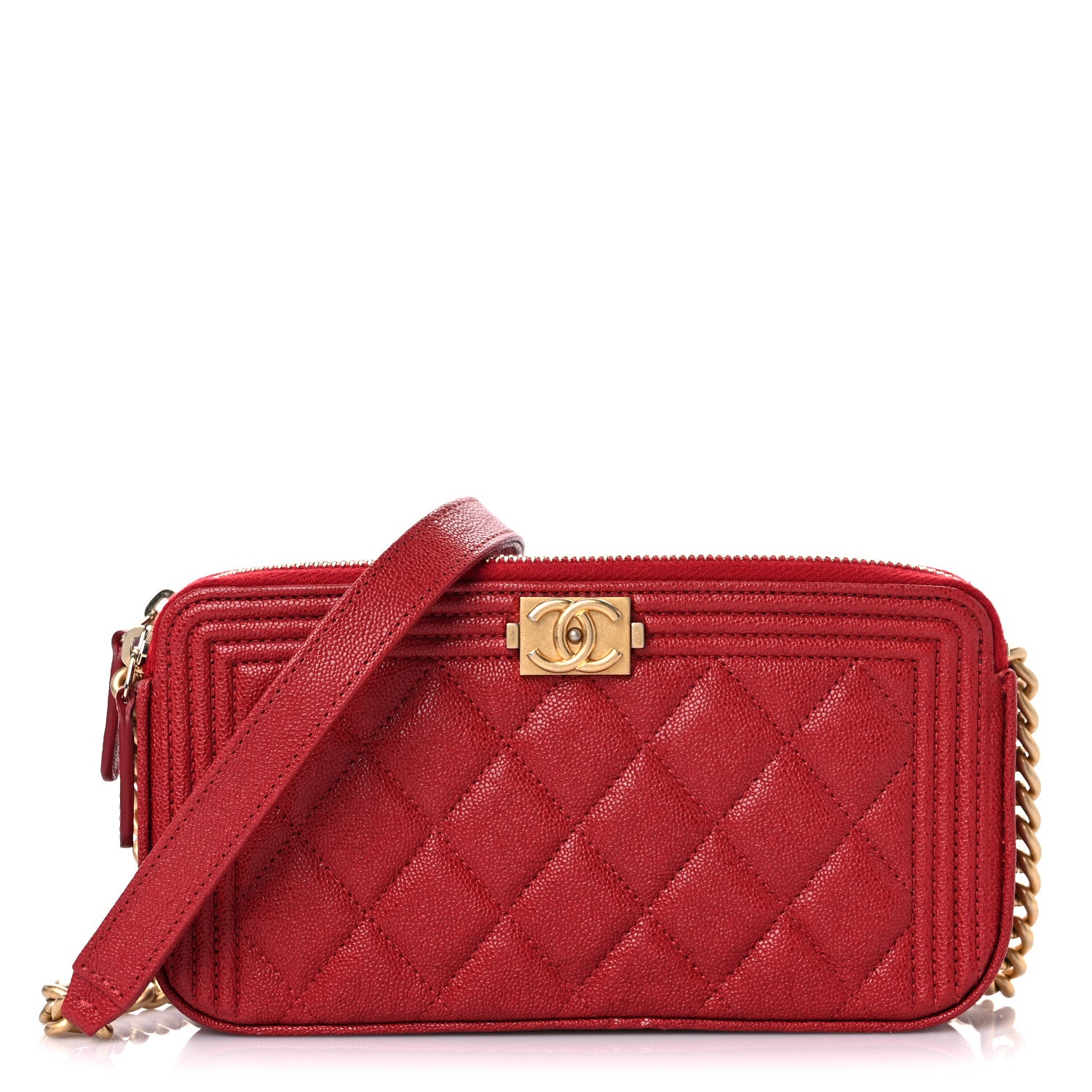 Chanel Caviar Quilted Small Boy Clutch With Chain Red 1 of 11