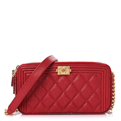 Chanel Caviar Quilted Small Boy Clutch With Chain Red 1 of 11