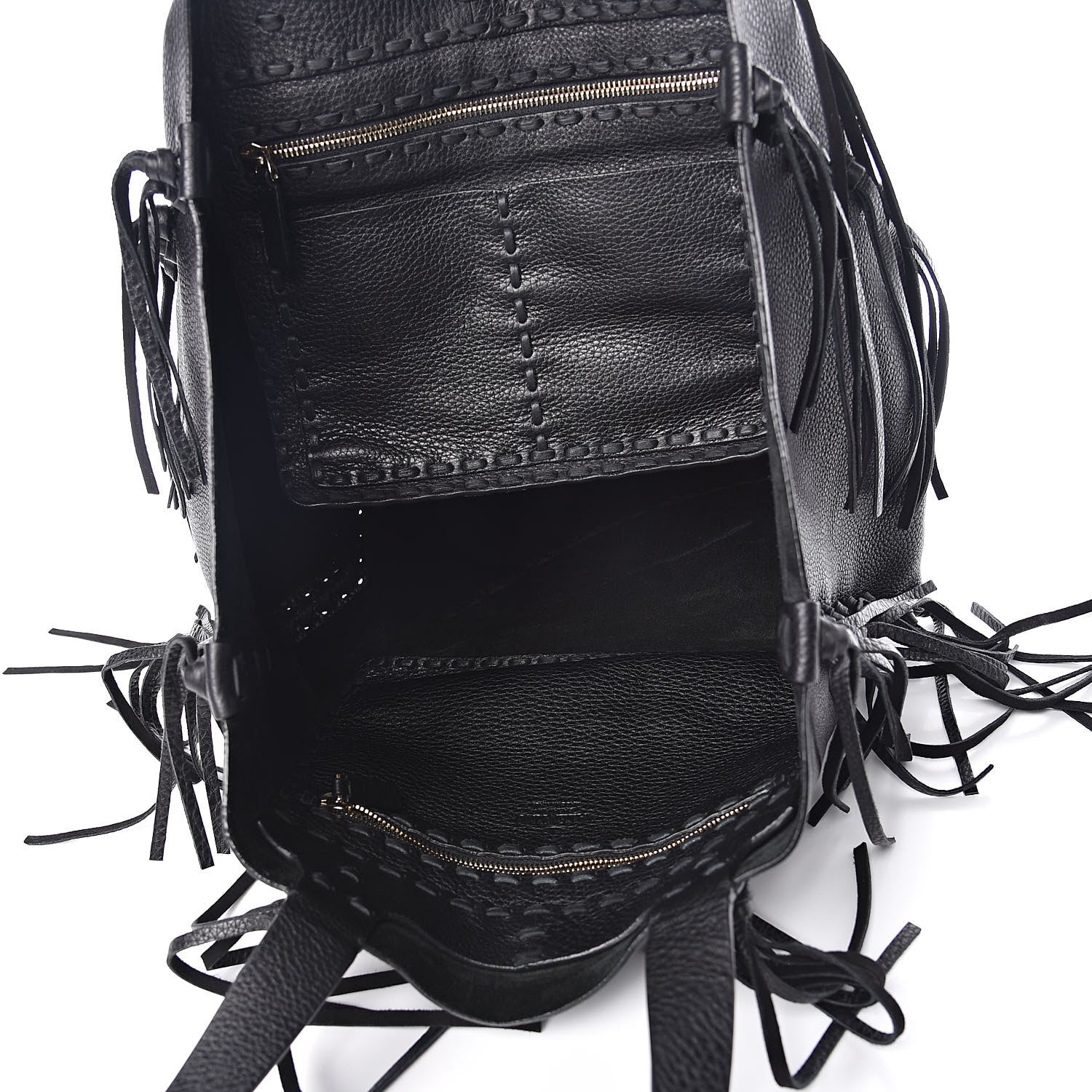 Valentino Garavani Grained Calfskin C-Rockee Fringe Tote Black 5 of 10