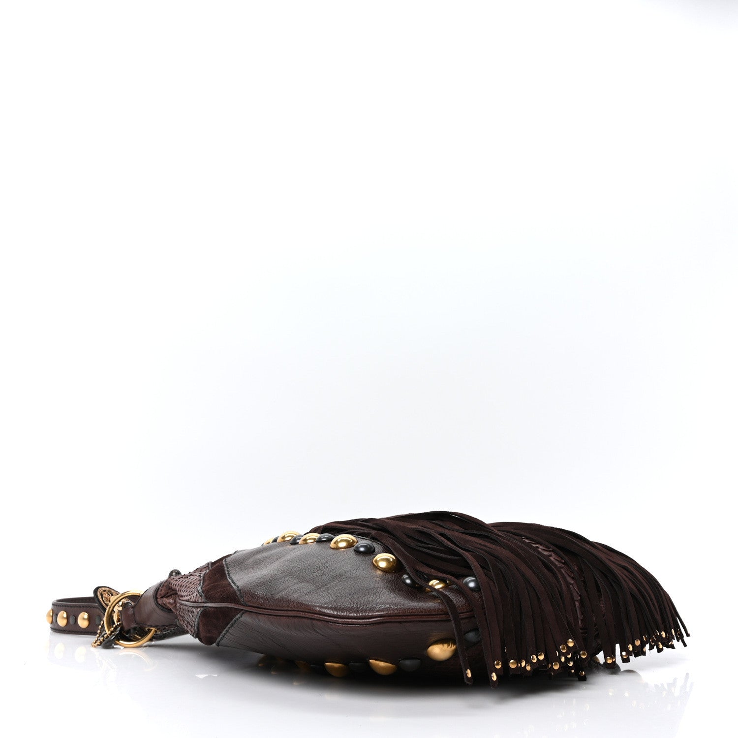 Gucci Suede Snakeskin Fringe Babouska Hobo Brown 4 of 10