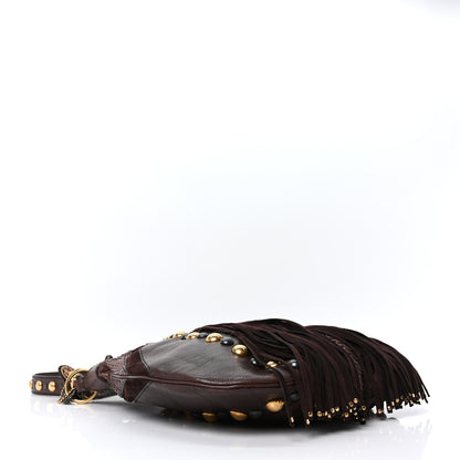 Gucci Suede Snakeskin Fringe Babouska Hobo Brown 4 of 10