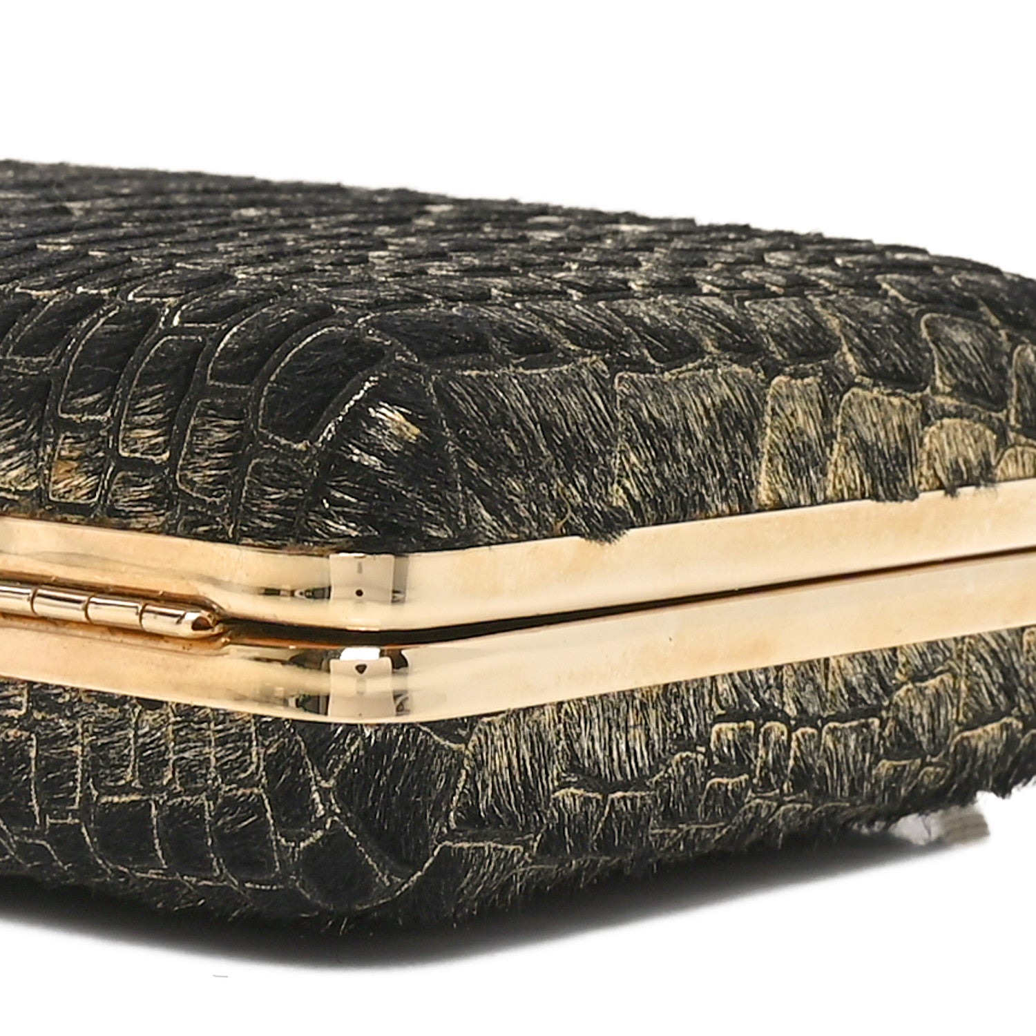 Lanvin Ponyhair Crocodile Print Clutch Black Gold 9 of 9