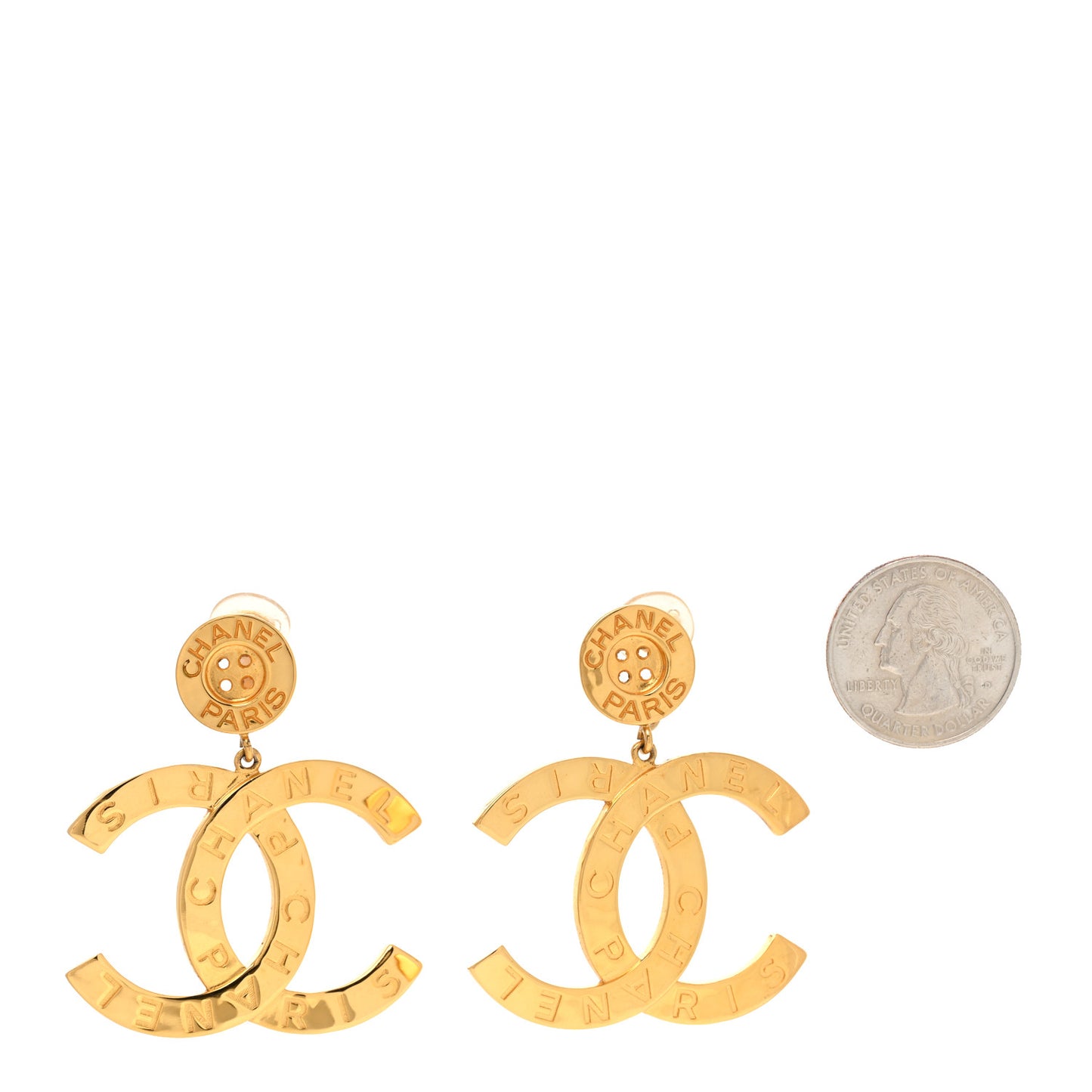 Metal Large Paris Button Clip On Earrings Gold